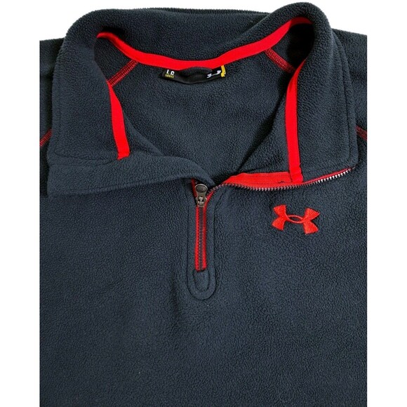 Under Armour Men's Large Black Red Fleece Pullover 1/4 Zip Run Gym Sweater - Picture 2 of 8